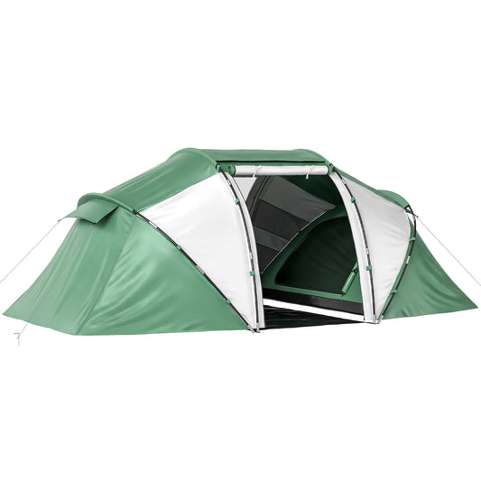 Outsunny 4 Man UV Protection Camping Tent in Green and White