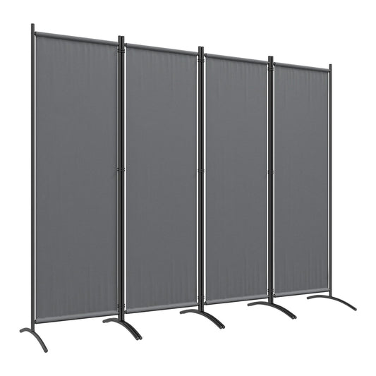 Outsunny 4 Panel Folding Room Divider, a freestanding dark grey metal screen with four panels