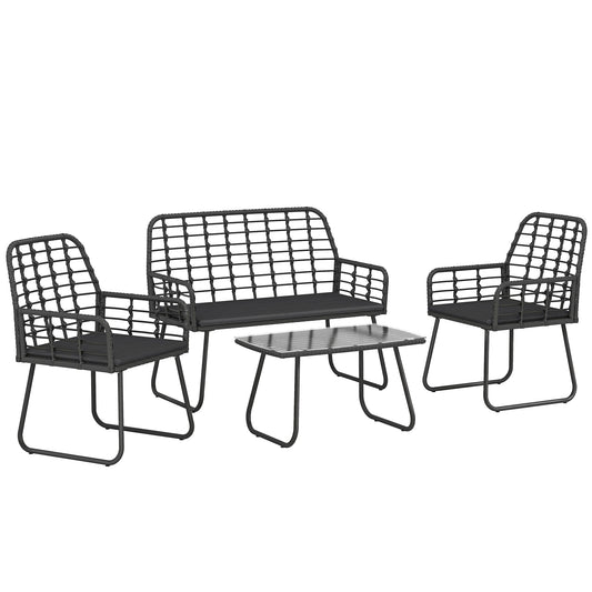 Outsunny 4 Piece Rattan Garden Furniture Set with loveseat, two armchairs and coffee table