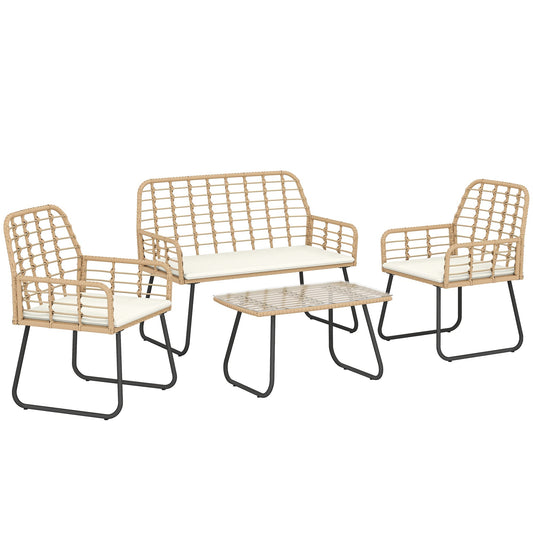 Outsunny 4 Piece Rattan Garden Furniture Set with loveseat, two armchairs and coffee table