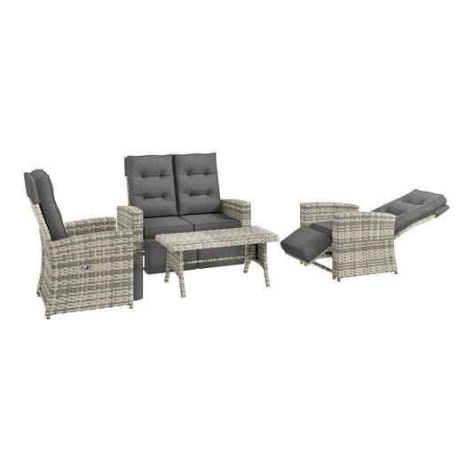Outsunny 4 Piece Rattan Garden Furniture Set showing the sofa, chairs, and coffee table arranged on a patio