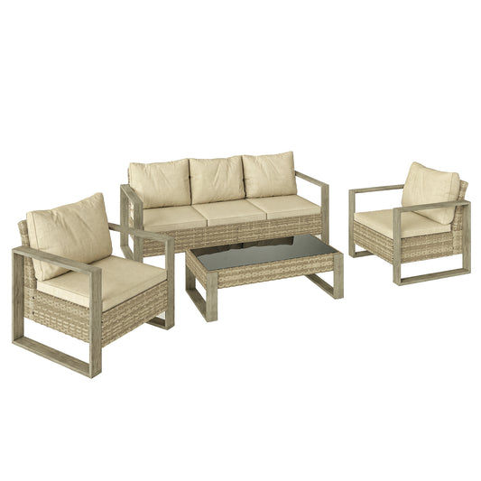 Outsunny 4 Piece Rattan Garden Furniture Set in Khaki
