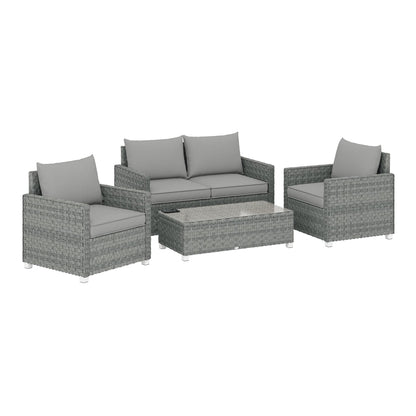 Outsunny 4 Piece Rattan Garden Furniture Set with Loveseat, two armchairs and a glass-top coffee table