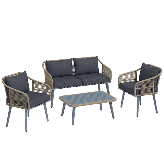 Outsunny 4 Piece Rattan Garden Furniture Set with Loveseat, two armchairs and coffee table