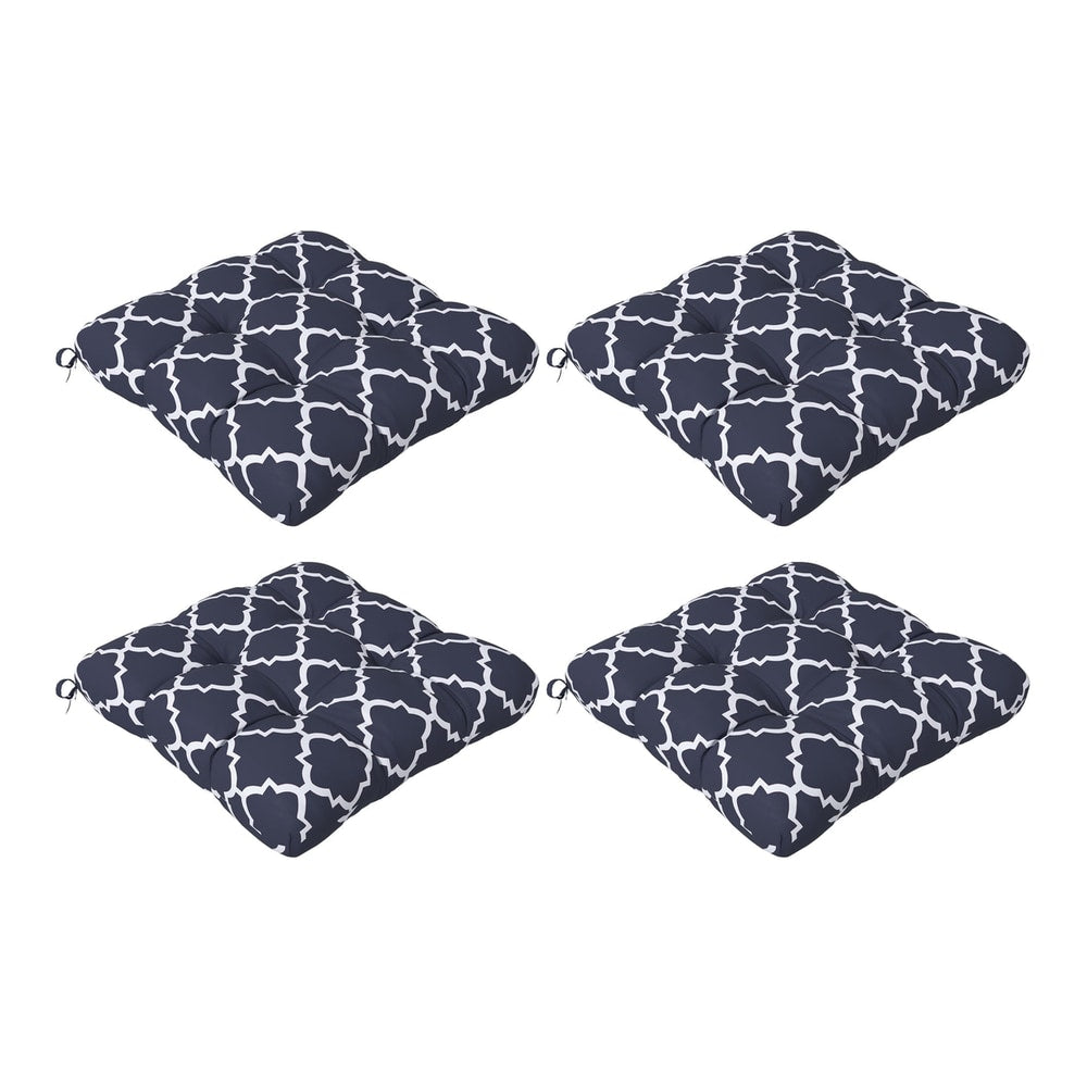 Outsunny 4-Piece Seat Cushion Pillows Replacement set of four navy blue cushions with a white geometric pattern