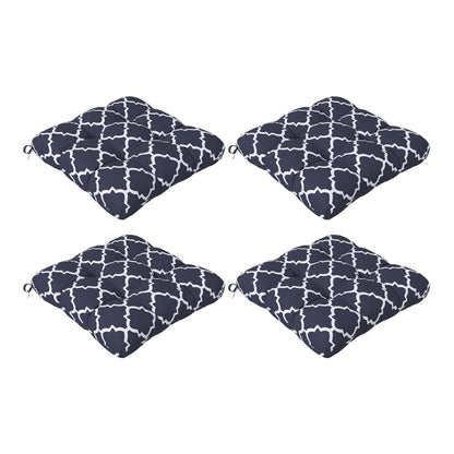 Outsunny 4-Piece Seat Cushion Pillows Replacement set of four navy blue cushions with a white geometric pattern