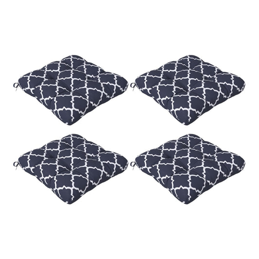 Outsunny 4-Piece Seat Cushion Pillows Replacement set of four navy blue cushions with a white geometric pattern