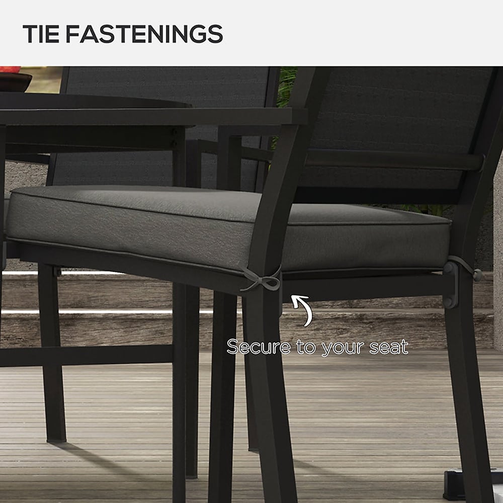 Close up of the ties on a seat cushion