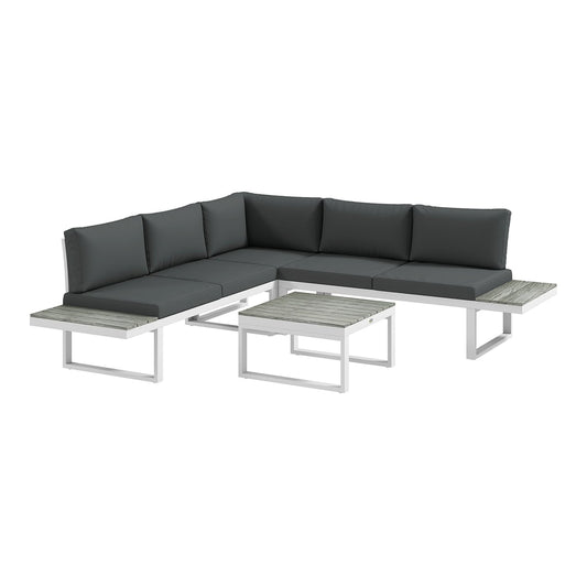 Outsunny 4 Pieces Garden Furniture Set with white frames and grey cushions on a white background