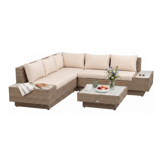 Outsunny 4 Pieces Rattan Garden Furniture Set in Beige