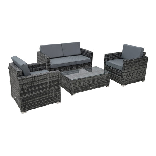 Outsunny 4 Pieces Wicker Steel Rattan Sofa Set in Grey