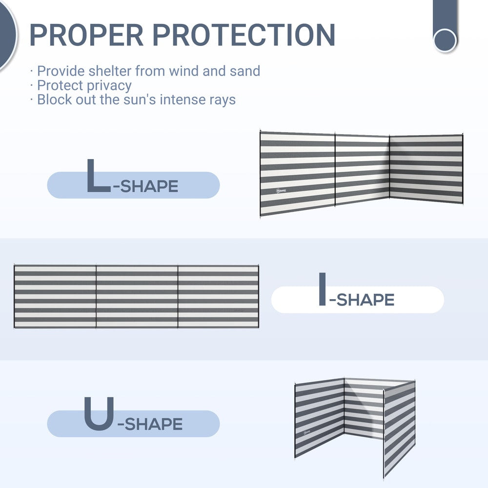 Diagram showing the different shapes the camping windbreakers can be assembled into