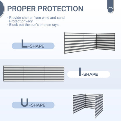 Diagram showing the different shapes the camping windbreakers can be assembled into