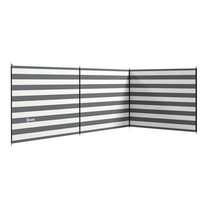 Outsunny 4 Pole Camping Windbreaks, a grey and white striped shelter with three sections