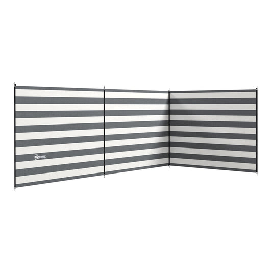 Outsunny 4 Pole Camping Windbreaks, a grey and white striped shelter with three sections