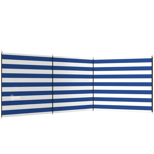 Outsunny 4 Pole Camping Windbreaks, a blue and white striped shelter with three panels