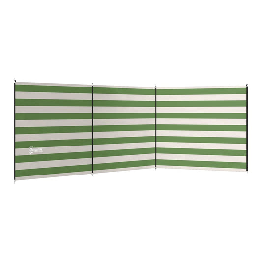 Outsunny 4 Pole Camping Windbreaks, a green and white striped shelter with four poles