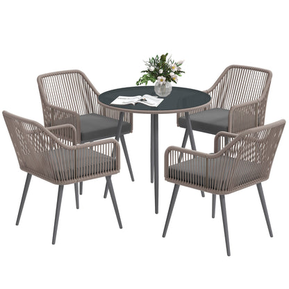 Outsunny 4 Seater Rattan Dining Set with round glass table and four chairs
