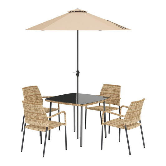 Outsunny 4 Seater Rattan Dining Set with Parasol, a square table with four chairs and a parasol