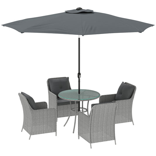 Outsunny 4 Seater Rattan Dining Set in Light Grey