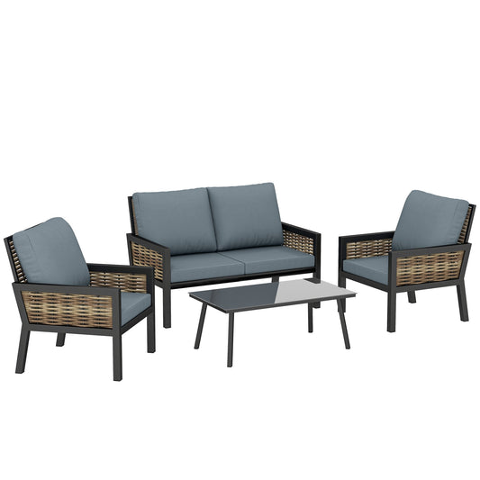 Outsunny 4 Seater Rattan Garden Furniture Set with two armchairs, a loveseat and coffee table