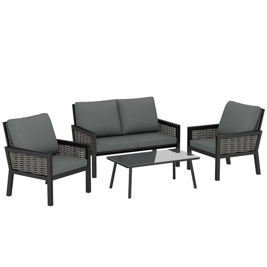 Outsunny 4 Seater Rattan Garden Furniture Set with two armchairs, a loveseat and coffee table