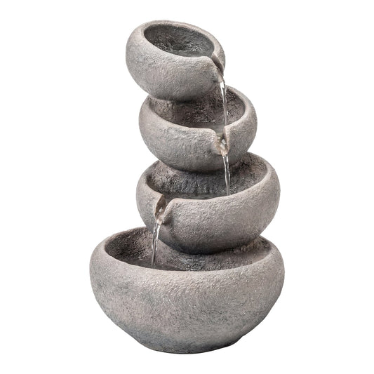 Outsunny 4-Tier Water Fountain Outdoor with water cascading down four stacked stone-effect bowls