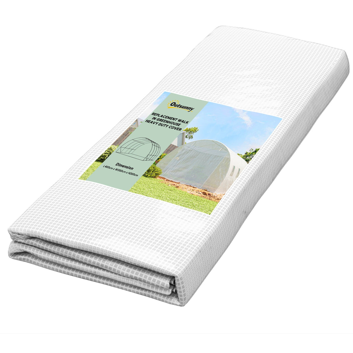 Outsunny Polytunnel Greenhouse Replacement Cover folded in a white package with a product label