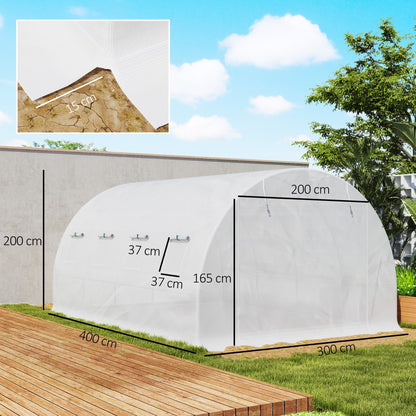 The replacement greenhouse cover showing dimensions and a close-up of the edge flap