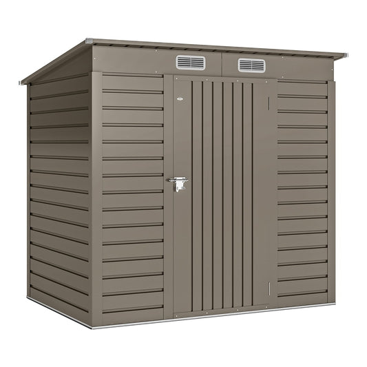 Outsunny Galvanised Metal Garden Shed, a grey outdoor storage unit with a pitched roof and double doors