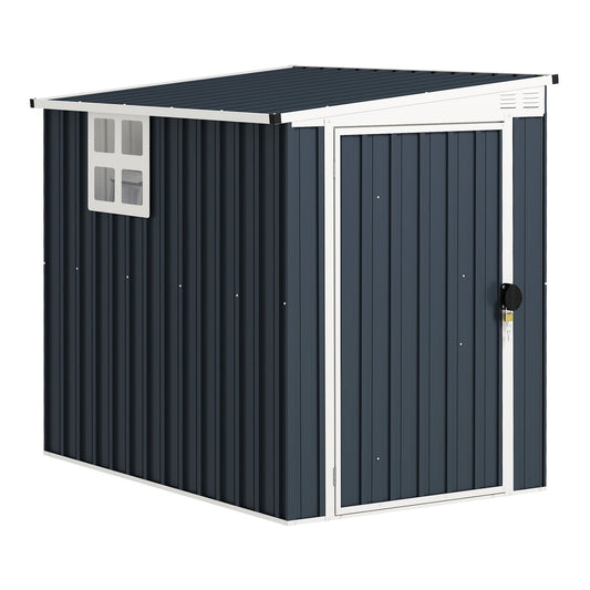 Outsunny Lean to Garden Metal Shed in dark grey with a window and a lockable door