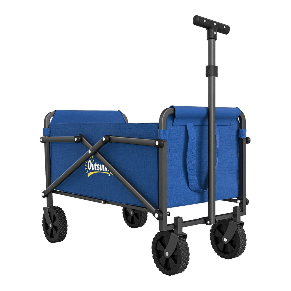 Outsunny 41L Festival Trolley on Wheels, a blue folding trolley cart with four wheels and an adjustable handle