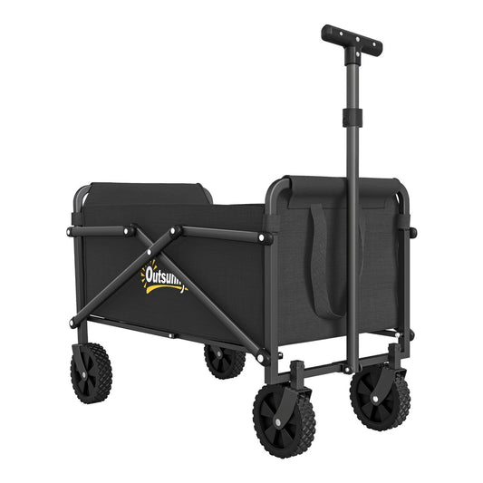 Outsunny 41L Festival Trolley on Wheels, a black folding garden trolley cart with four wheels and an adjustable handle