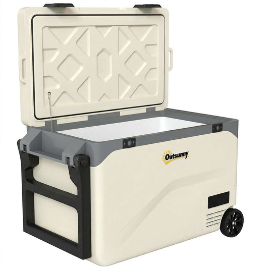 Outsunny 42.5L Compressor Car Fridge Freezer with the lid open showing the empty interior