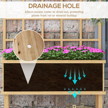 Close-up of the wooden garden planter showing drainage holes