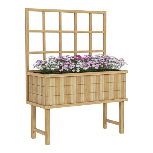 Outsunny Wooden Garden Planter with trellis and flowers, a raised planter on legs