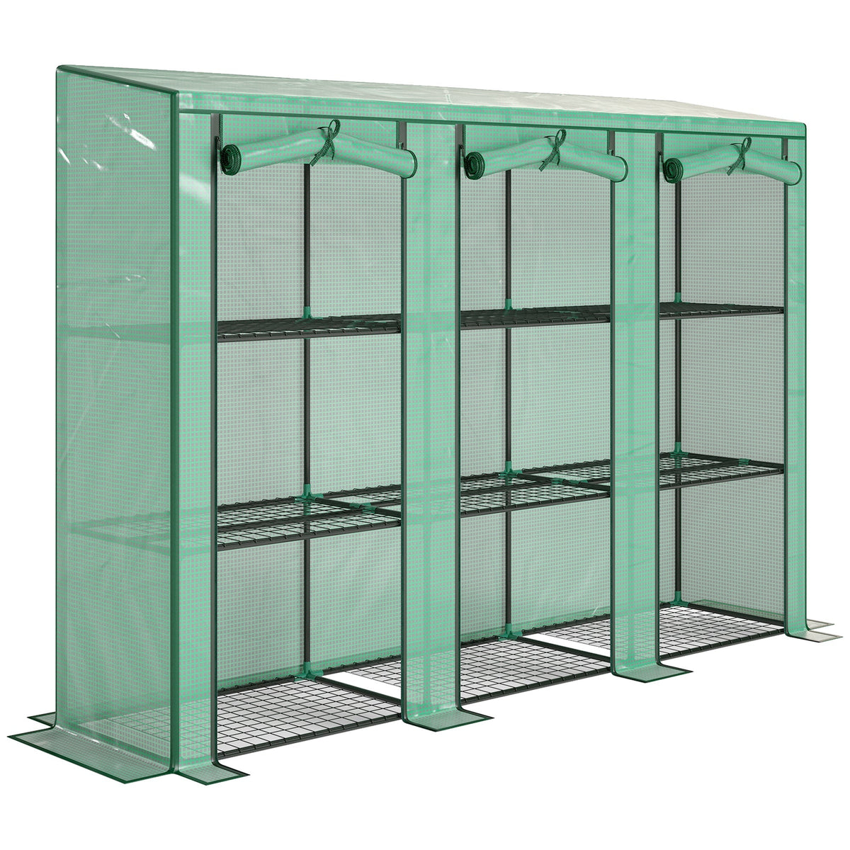 Outsunny Nine-Shelf Greenhouse with a green PE cover and nine shelves for plants