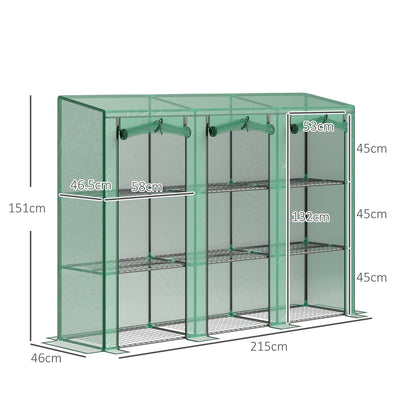 A diagram showing the dimensions of the nine-shelf greenhouse