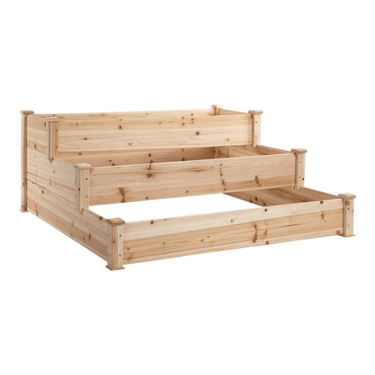 Outsunny 470L Raised Garden Bed, a tiered wooden planter with three levels for plants