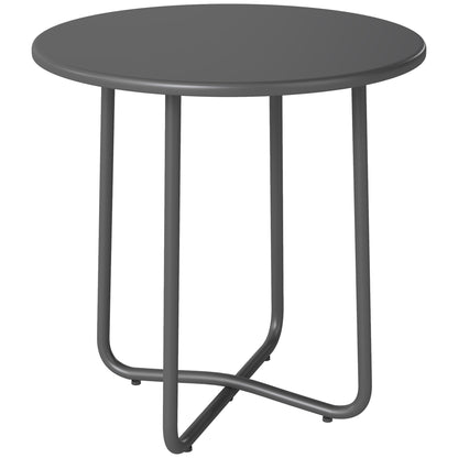 Outsunny 48 cm Round Garden Side Table in dark grey with a smooth circular top and cross legs