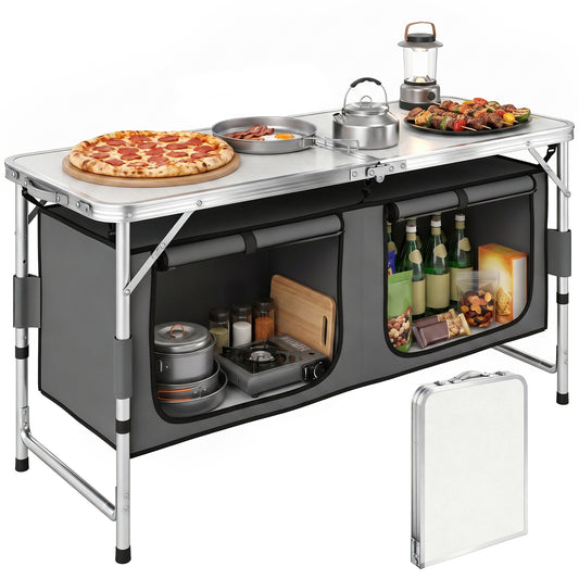 Outsunny 4ft Folding Camping Cupboard Kitchen in Coffee and Black