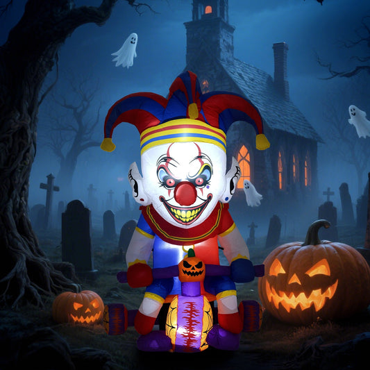 The halloween inflatable displayed in a spooky graveyard setting with pumpkins and ghosts
