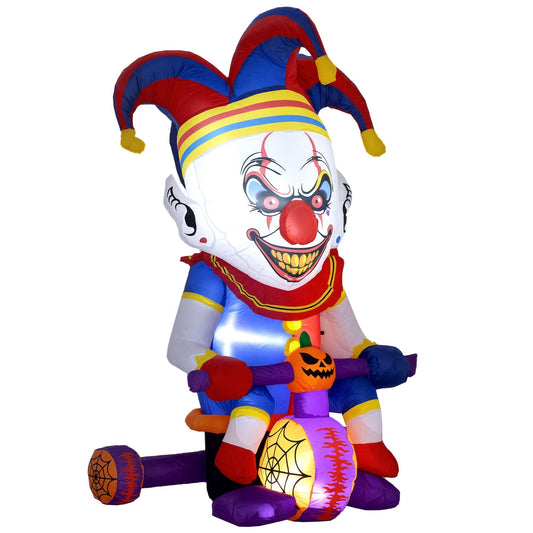 Outsunny 4ft Halloween Inflatable Clown on Bicycle standing against a plain white background