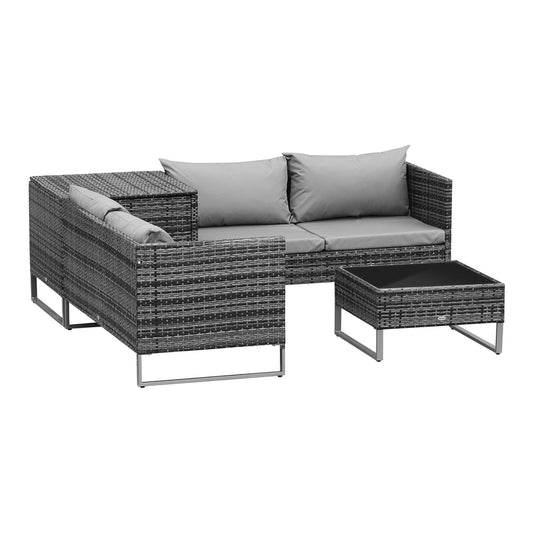 Outsunny 4pc Garden Rattan Wicker Outdoor Furniture Patio Corner Sofa set with cushions and table