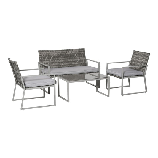 Outsunny 4PC Rattan Garden Furniture Set in Grey