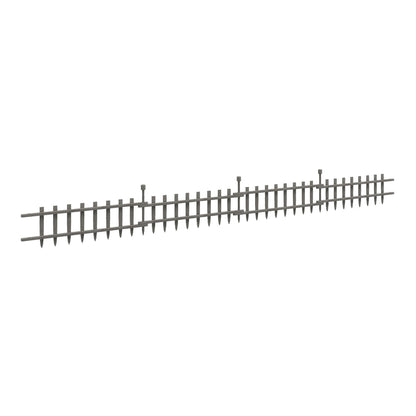 Outsunny 4PCs Wooden Garden Fencing Landscape Edging, a long grey fence with pointed tops and metal stakes