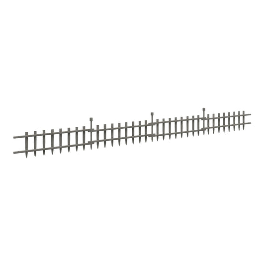 Outsunny 4PCs Wooden Garden Fencing Landscape Edging, a long grey fence with pointed tops and metal stakes