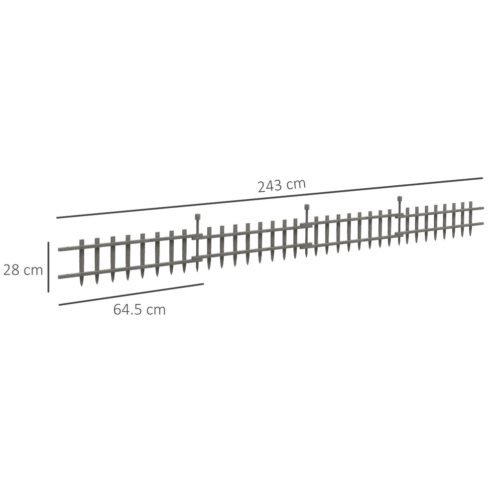 A grey wooden garden fence with dimensions shown for length and height