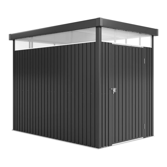 Outsunny Galvanised Steel Garden Shed with a flat roof and a lockable door on a white background
