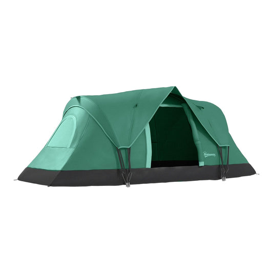 Outsunny 5-6 Man Dome Camping Tent in dark green with a black base against a white background